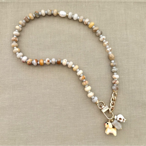 Modern Stone Necklace with Charm - Picture 1 of 13